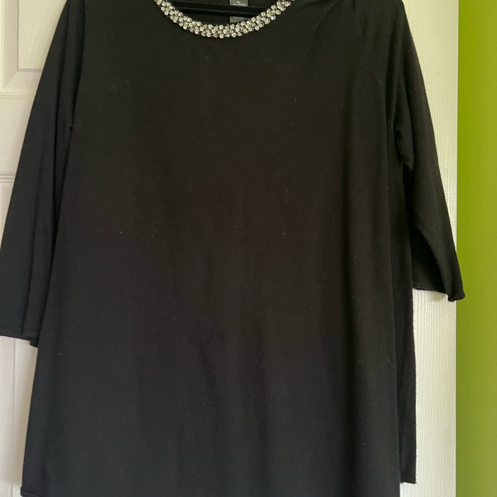 Chelsea & Theodore Black Long Sleeve Top with Jeweled Collar